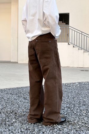 High-End Brown Melange Cleanfit Jeans for Men - American Straight Slim Fit, Trendy Cool Style, Perfect for Y2K Fashion
