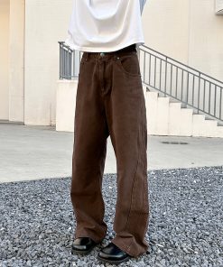 High-End Brown Melange Cleanfit Jeans for Men - American Straight Slim Fit, Trendy Cool Style, Perfect for Y2K Fashion