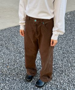 High-End Brown Melange Cleanfit Jeans for Men - American Straight Slim Fit, Trendy Cool Style, Perfect for Y2K Fashion