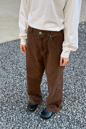 High-End Brown Melange Cleanfit Jeans for Men - American Straight Slim Fit, Trendy Cool Style, Perfect for Y2K Fashion