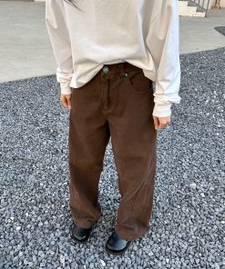 High-End Brown Melange Cleanfit Jeans for Men - American Straight Slim Fit, Trendy Cool Style, Perfect for Y2K Fashion