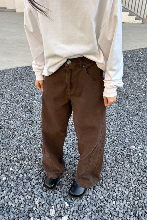 High-End Brown Melange Cleanfit Jeans for Men - American Straight Slim Fit, Trendy Cool Style, Perfect for Y2K Fashion