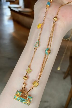 High-End Brushed Zircon Enamel Longevity Lock Necklace for Women - Versatile Clavicle Chain, 2025 New Style Jewelry