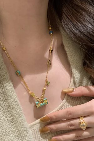 High-End Brushed Zircon Enamel Longevity Lock Necklace for Women - Versatile Clavicle Chain, 2025 New Style Jewelry