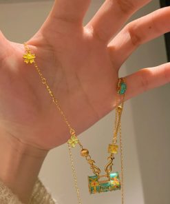 High-End Brushed Zircon Enamel Longevity Lock Necklace for Women - Versatile Clavicle Chain, 2025 New Style Jewelry