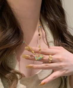 High-End Brushed Zircon Enamel Longevity Lock Necklace for Women - Versatile Clavicle Chain, 2025 New Style Jewelry