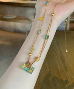 High-End Brushed Zircon Enamel Longevity Lock Necklace for Women - Versatile Clavicle Chain, 2025 New Style Jewelry