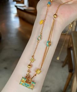 High-End Brushed Zircon Enamel Longevity Lock Necklace for Women - Versatile Clavicle Chain, 2025 New Style Jewelry