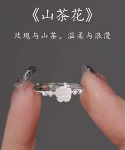 High-End Camellia Open Finger Ring with Unique French Design | Light Luxury Fashion Statement Piece