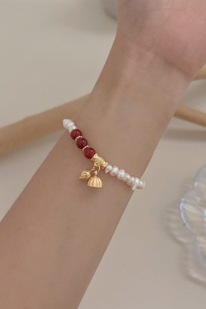 High-End Chinese Style Lotus Seed Pearl Bracelet with Red Agate & Fortune Beads - 2025 Two Worlds Joy Design