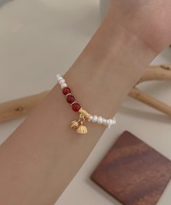 High-End Chinese Style Lotus Seed Pearl Bracelet with Red Agate & Fortune Beads - 2025 Two Worlds Joy Design