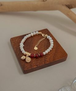 High-End Chinese Style Lotus Seed Pearl Bracelet with Red Agate & Fortune Beads - 2025 Two Worlds Joy Design