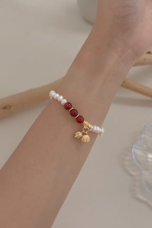 High-End Chinese Style Lotus Seed Pearl Bracelet with Red Agate & Fortune Beads - 2025 Two Worlds Joy Design