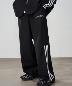 High-End Cleanfit Draped Tapered Straight-Leg Casual Trousers - Sports Luxe Style, Loose Fit, Trendy Streetwear