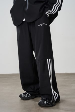 High-End Cleanfit Draped Tapered Straight-Leg Casual Trousers - Sports Luxe Style, Loose Fit, Trendy Streetwear