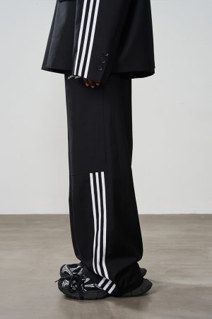 High-End Cleanfit Draped Tapered Straight-Leg Casual Trousers - Sports Luxe Style, Loose Fit, Trendy Streetwear