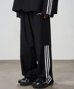 High-End Cleanfit Draped Tapered Straight-Leg Casual Trousers - Sports Luxe Style, Loose Fit, Trendy Streetwear