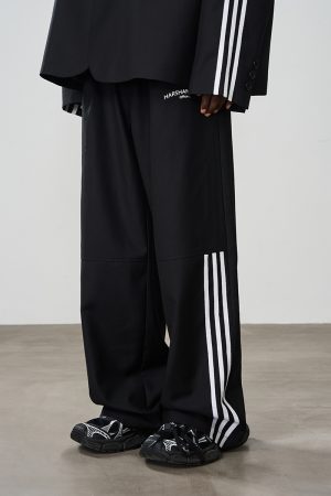 High-End Cleanfit Draped Tapered Straight-Leg Casual Trousers - Sports Luxe Style, Loose Fit, Trendy Streetwear