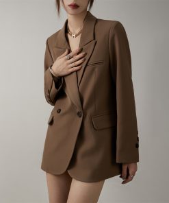 High-End Coffee-Colored Loose Casual Suit Jacket for Women - Trendy Versatile Spring Autumn Street Style Outerwear