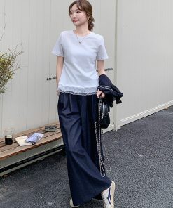 High-End College Style Denim Vest & Wide-Leg Pants 3-Piece Casual Suit for Women - Youthful OOTD Outfit