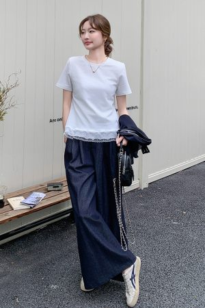High-End College Style Denim Vest & Wide-Leg Pants 3-Piece Casual Suit for Women - Youthful OOTD Outfit