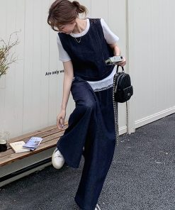 High-End College Style Denim Vest & Wide-Leg Pants 3-Piece Casual Suit for Women - Youthful OOTD Outfit