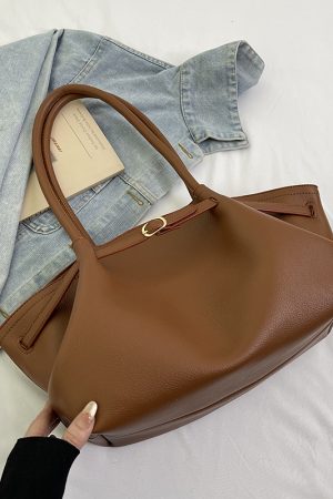 High-End Color-Blocking Tote Handbag for Women - 2025 Summer Lychee Texture Shoulder Bag in Korean Style for Commuting