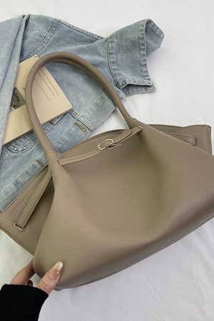 High-End Color-Blocking Tote Handbag for Women - 2025 Summer Lychee Texture Shoulder Bag in Korean Style for Commuting