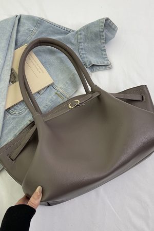 High-End Color-Blocking Tote Handbag for Women - 2025 Summer Lychee Texture Shoulder Bag in Korean Style for Commuting