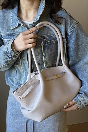 High-End Color-Blocking Tote Handbag for Women - 2025 Summer Lychee Texture Shoulder Bag in Korean Style for Commuting
