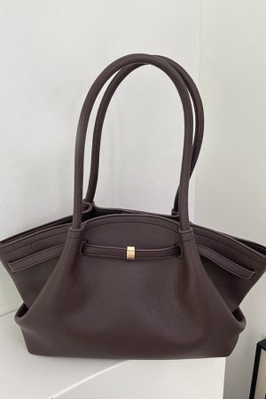 High-End Color-Blocking Tote Handbag for Women - 2025 Summer Lychee Texture Shoulder Bag in Korean Style for Commuting