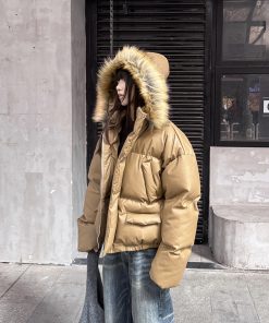 High-End Detachable Fur Collar Cotton Coat for Women - Thickened Hooded Winter Puffer Jacket, Couples PU Leather Cotton Style