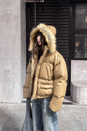 High-End Detachable Fur Collar Cotton Coat for Women - Thickened Hooded Winter Puffer Jacket, Couples PU Leather Cotton Style