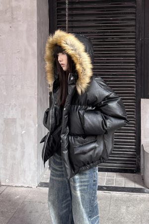 High-End Detachable Fur Collar Cotton Coat for Women - Thickened Hooded Winter Puffer Jacket, Couples PU Leather Cotton Style