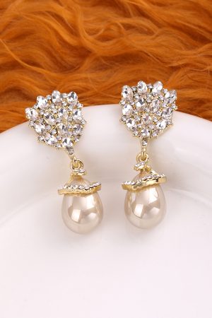 High-End Diamond-Inlaid Water Drop Pearl Stud Earrings, French Socialite Style, Luxury Ear Accessories for Women, S925