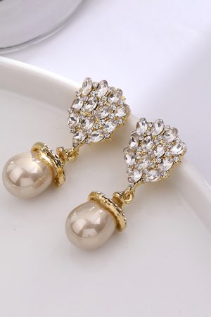 High-End Diamond-Inlaid Water Drop Pearl Stud Earrings, French Socialite Style, Luxury Ear Accessories for Women, S925