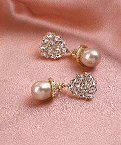 High-End Diamond-Inlaid Water Drop Pearl Stud Earrings, French Socialite Style, Luxury Ear Accessories for Women, S925