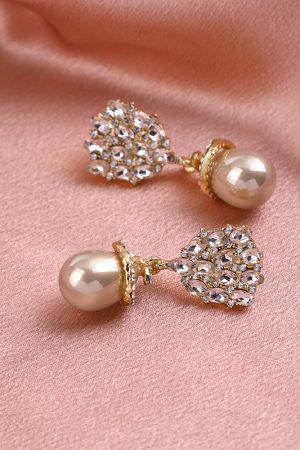 High-End Diamond-Inlaid Water Drop Pearl Stud Earrings, French Socialite Style, Luxury Ear Accessories for Women, S925