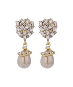 High-End Diamond-Inlaid Water Drop Pearl Stud Earrings, French Socialite Style, Luxury Ear Accessories for Women, S925