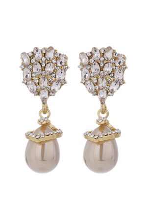 High-End Diamond-Inlaid Water Drop Pearl Stud Earrings, French Socialite Style, Luxury Ear Accessories for Women, S925