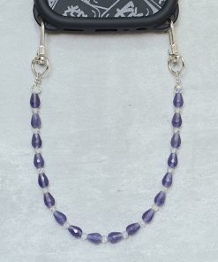 High-End Double Buckle Cat's Eye Stone Phone Chain Lanyard - Shiny Water Droplet Design Pendant Accessory for Girls