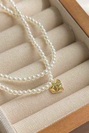 High-End Double-Layer Pearl Necklace with Heart Pendant - Exquisite French Style Clavicle Chain for Elegant Fashion