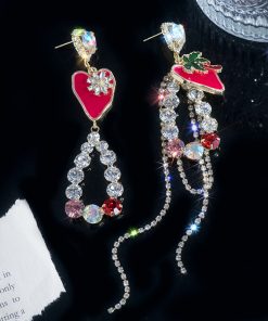 High-End Dripping Oil Red Heart Tassel Long Earrings - Asymmetrical Light Luxury Accessories for Women