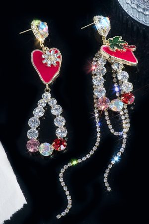 High-End Dripping Oil Red Heart Tassel Long Earrings - Asymmetrical Light Luxury Accessories for Women