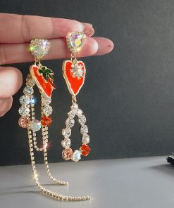 High-End Dripping Oil Red Heart Tassel Long Earrings - Asymmetrical Light Luxury Accessories for Women