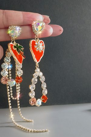 High-End Dripping Oil Red Heart Tassel Long Earrings - Asymmetrical Light Luxury Accessories for Women