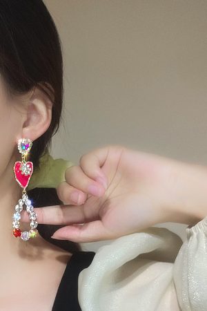 High-End Dripping Oil Red Heart Tassel Long Earrings - Asymmetrical Light Luxury Accessories for Women
