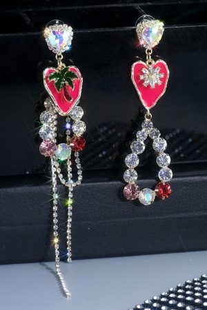 High-End Dripping Oil Red Heart Tassel Long Earrings - Asymmetrical Light Luxury Accessories for Women