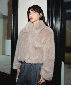 High-End Eco-Friendly Faux Fur Plush Coat with Collar for Women - Warm Autumn Winter Outerwear