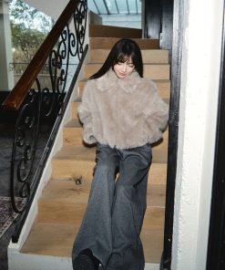 High-End Eco-Friendly Faux Fur Plush Coat with Collar for Women - Warm Autumn Winter Outerwear